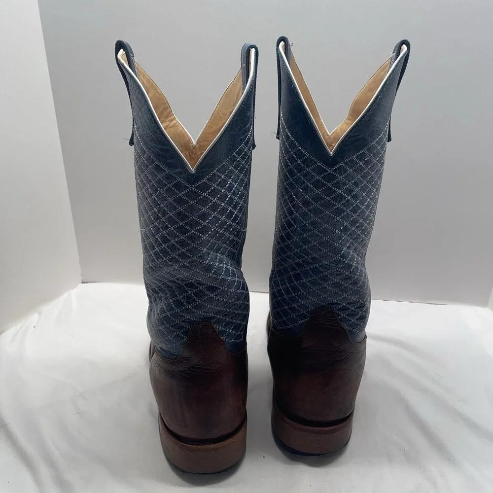 Anderson Bean Men's Cowboy Boots Size 10.5 Square Toe Mike Tyson Bison Blue Lava